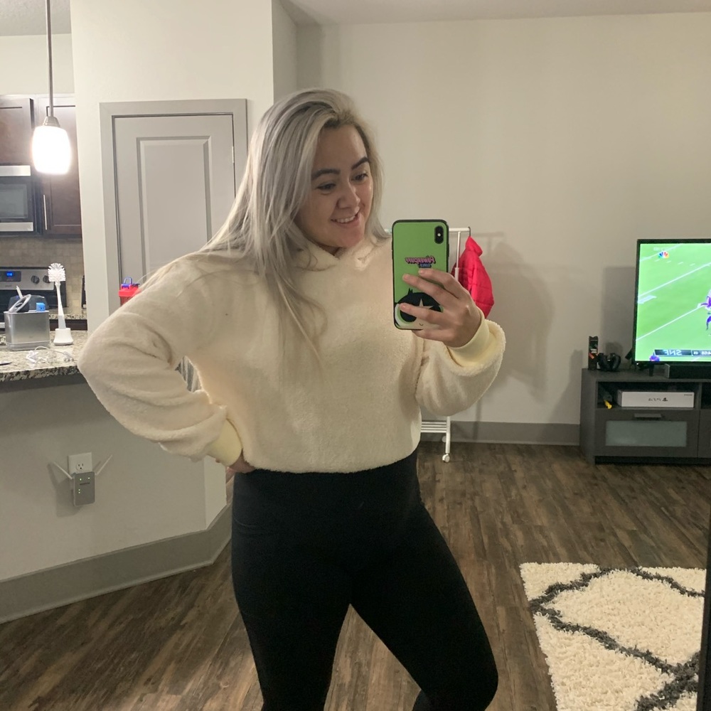 Cream Teddy Cropped Hoodie